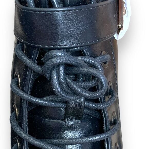 ASOS Design Ali Boots Black Wide Fit Chunky Lace Up  Ankle Buckle Detail 7 - Picture 6 of 12